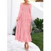 imagePRETTYGARDEN Womens 2025 Fall Floral Midi Dress Long Sleeve Smocked A Line Long Flowy Elegant Wedding Guest DressesPink
