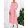 imagePRETTYGARDEN Womens 2025 Fall Floral Midi Dress Long Sleeve Smocked A Line Long Flowy Elegant Wedding Guest DressesPink