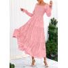 imagePRETTYGARDEN Womens 2025 Fall Floral Midi Dress Long Sleeve Smocked A Line Long Flowy Elegant Wedding Guest DressesPink