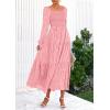 imagePRETTYGARDEN Womens 2025 Fall Floral Midi Dress Long Sleeve Smocked A Line Long Flowy Elegant Wedding Guest DressesPink
