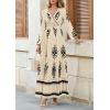imagePRETTYGARDEN Womens 2025 Fall Wedding Guest Dresses Boho Floral Long Sleeve V Neck Flowy Elegant Maxi Dress Beach ClothesFloral Apricot Black