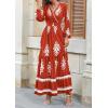 imagePRETTYGARDEN Womens 2025 Fall Wedding Guest Dresses Boho Floral Long Sleeve V Neck Flowy Elegant Maxi Dress Beach ClothesFloral Brick Red White