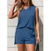 imagePRETTYGARDEN Womens 2025 Summer 2 Piece Shorts Sets V Neck Long Tank Tops High Waisted Loose Fit Matching Travel OutfitsBlue