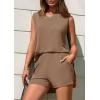 imagePRETTYGARDEN Womens 2025 Summer 2 Piece Shorts Sets V Neck Long Tank Tops High Waisted Loose Fit Matching Travel OutfitsKhaki
