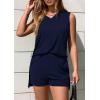 imagePRETTYGARDEN Womens 2025 Summer 2 Piece Shorts Sets V Neck Long Tank Tops High Waisted Loose Fit Matching Travel OutfitsNavy