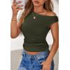 imagePRETTYGARDEN Womens 2025 Summer Off The Shoulder Crop Cute Tops Sleeveless One Shoulder Ruched Y2K Going Out Tank TopDark Army Green