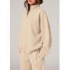 imagePRETTYGARDEN Womens Casual Two Piece Sets Fall 2025 Outfits Quarter Zip Sweatshirts Straight Leg Pants Sweatsuits TracksuitBeige