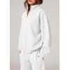 imagePRETTYGARDEN Womens Casual Two Piece Sets Fall 2025 Outfits Quarter Zip Sweatshirts Straight Leg Pants Sweatsuits TracksuitWhite