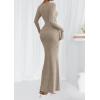 imagePRETTYGARDEN Womens Fall Fashion 2025 Long Sleeve Maxi Dress Ribbed Knit Boat Neck Bodycon Casual Dresses Going Out OutfitsApricot