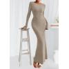 imagePRETTYGARDEN Womens Fall Fashion 2025 Long Sleeve Maxi Dress Ribbed Knit Boat Neck Bodycon Casual Dresses Going Out OutfitsApricot