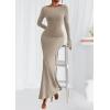 imagePRETTYGARDEN Womens Fall Fashion 2025 Long Sleeve Maxi Dress Ribbed Knit Boat Neck Bodycon Casual Dresses Going Out OutfitsApricot