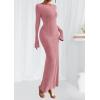 imagePRETTYGARDEN Womens Fall Fashion 2025 Long Sleeve Maxi Dress Ribbed Knit Boat Neck Bodycon Casual Dresses Going Out OutfitsPink