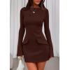 imagePRETTYGARDEN Womens Fall Long Sleeve Mini Dress 2025 Trendy Boat Neck Bodycon Knit Elegant Short Party Formal DressesBrown