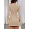 imagePRETTYGARDEN Womens Fall Long Sleeve Mini Dress 2025 Trendy Boat Neck Bodycon Knit Elegant Short Party Formal DressesKhaki