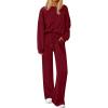 imagePRETTYGARDEN 2 Piece Sets For Women Fall Trendy Long Sleeve Sweatshirt Wide Leg Pants Loungewear Set Matching SweatsuitWine Red