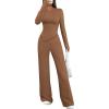 imagePRETTYGARDEN Casual Two Piece Sets for Women Fall Outfits 2025 Asymmetrical Off Shoulder Tops Wide Leg Pants Knit Lounge SetBrown