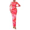 imagePRETTYGARDEN Fall Dresses for Women 2025 Long Sleeve Floral Mesh Sexy Bodycon Homecoming Wedding Guest Cocktail Maxi DressYellow Pink Floral
