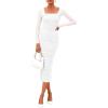 imagePRETTYGARDEN Fall Wedding Guest Dresses for Women 2025 Ruched Bodycon Midi Long Sleeve Formal Cocktail DressWhite