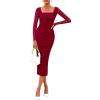 imagePRETTYGARDEN Fall Wedding Guest Dresses for Women 2025 Ruched Bodycon Midi Long Sleeve Formal Cocktail DressWine Red