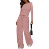 imagePRETTYGARDEN Womens 2 Piece Lounge Sets 2025 Fall Fashion Long Sleeve Crop Top Wide Leg Pants Matching Sets ClothingPink