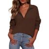 imagePRETTYGARDEN Womens Fall Quarter Zip Pullover Sweaters 2025 Dressy Casual Long Sleeve V Neck Collared Knit Jumper TopsBrown