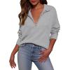 imagePRETTYGARDEN Womens Fall Quarter Zip Pullover Sweaters 2025 Dressy Casual Long Sleeve V Neck Collared Knit Jumper TopsGrey