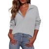 imagePRETTYGARDEN Womens Fall Quarter Zip Pullover Sweaters 2025 Dressy Casual Long Sleeve V Neck Collared Knit Jumper TopsGrey