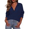 imagePRETTYGARDEN Womens Fall Quarter Zip Pullover Sweaters 2025 Dressy Casual Long Sleeve V Neck Collared Knit Jumper TopsNavy Blue