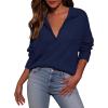 imagePRETTYGARDEN Womens Fall Quarter Zip Pullover Sweaters 2025 Dressy Casual Long Sleeve V Neck Collared Knit Jumper TopsNavy Blue