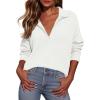 imagePRETTYGARDEN Womens Fall Quarter Zip Pullover Sweaters 2025 Dressy Casual Long Sleeve V Neck Collared Knit Jumper TopsWhite