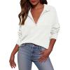 imagePRETTYGARDEN Womens Fall Quarter Zip Pullover Sweaters 2025 Dressy Casual Long Sleeve V Neck Collared Knit Jumper TopsWhite