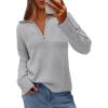 imagePRETTYGARDEN Womens Fall Quarter Zip Pullover Sweaters 2025 Dressy Casual Long Sleeve V Neck Collared Knit Jumper TopsGrey
