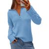 imagePRETTYGARDEN Womens Fall Quarter Zip Pullover Sweaters 2025 Dressy Casual Long Sleeve V Neck Collared Knit Jumper TopsLight Blue