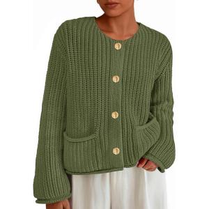 imagePRETTYGARDEN Cardigan Sweaters for Women 2025 Trendy Oversized Knit Chunky Button Cardigans Fall Winter Outfits with PocketsArmy Green