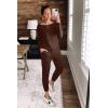 imagePRETTYGARDEN Jumpsuits for Women Dressy 2025 Fall Long Sleeve Off Shoulder Elastic Waist Rompers One Piece Travel OutfitsBrown