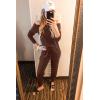 imagePRETTYGARDEN Jumpsuits for Women Dressy 2025 Fall Long Sleeve Off Shoulder Elastic Waist Rompers One Piece Travel OutfitsBrown