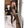imagePRETTYGARDEN Jumpsuits for Women Dressy 2025 Fall Long Sleeve Off Shoulder Elastic Waist Rompers One Piece Travel OutfitsKhaki