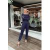 imagePRETTYGARDEN Jumpsuits for Women Dressy 2025 Fall Long Sleeve Off Shoulder Elastic Waist Rompers One Piece Travel OutfitsNavy