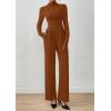 imagePRETTYGARDEN Long Sleeve Jumpsuit for Women Dressy Casual 2025 One Piece Mock Neck Jumpsuits Rompers Fall Outfits PocketsBrown