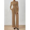 imagePRETTYGARDEN Long Sleeve Jumpsuit for Women Dressy Casual 2025 One Piece Mock Neck Jumpsuits Rompers Fall Outfits PocketsCamel