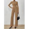 imagePRETTYGARDEN Long Sleeve Jumpsuit for Women Dressy Casual 2025 One Piece Mock Neck Jumpsuits Rompers Fall Outfits PocketsCamel