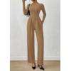 imagePRETTYGARDEN Long Sleeve Jumpsuit for Women Dressy Casual 2025 One Piece Mock Neck Jumpsuits Rompers Fall Outfits PocketsCamel