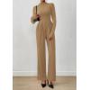 imagePRETTYGARDEN Long Sleeve Jumpsuit for Women Dressy Casual 2025 One Piece Mock Neck Jumpsuits Rompers Fall Outfits PocketsCamel