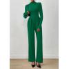 imagePRETTYGARDEN Long Sleeve Jumpsuit for Women Dressy Casual 2025 One Piece Mock Neck Jumpsuits Rompers Fall Outfits PocketsGreen