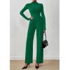 imagePRETTYGARDEN Long Sleeve Jumpsuit for Women Dressy Casual 2025 One Piece Mock Neck Jumpsuits Rompers Fall Outfits PocketsGreen