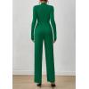 imagePRETTYGARDEN Long Sleeve Jumpsuit for Women Dressy Casual 2025 One Piece Mock Neck Jumpsuits Rompers Fall Outfits PocketsGreen