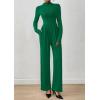 imagePRETTYGARDEN Long Sleeve Jumpsuit for Women Dressy Casual 2025 One Piece Mock Neck Jumpsuits Rompers Fall Outfits PocketsGreen
