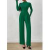 imagePRETTYGARDEN Long Sleeve Jumpsuit for Women Dressy Casual 2025 One Piece Mock Neck Jumpsuits Rompers Fall Outfits PocketsGreen