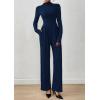 imagePRETTYGARDEN Long Sleeve Jumpsuit for Women Dressy Casual 2025 One Piece Mock Neck Jumpsuits Rompers Fall Outfits PocketsNavy Blue
