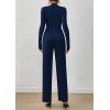 imagePRETTYGARDEN Long Sleeve Jumpsuit for Women Dressy Casual 2025 One Piece Mock Neck Jumpsuits Rompers Fall Outfits PocketsNavy Blue